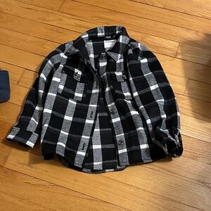 Old Navy Black & White Plaid Button-Front Shirt Jacket